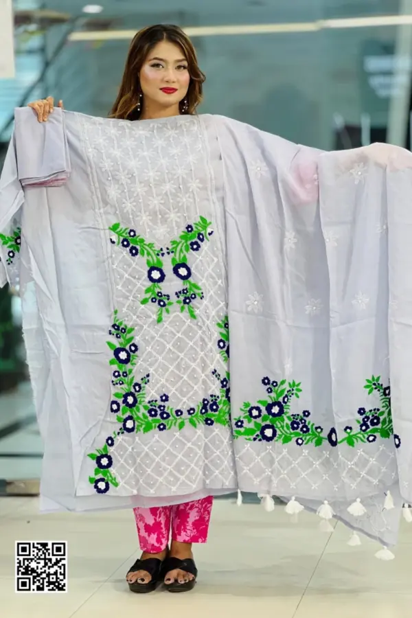 powder blue cross golap hand embroidered unstitched salwar suit