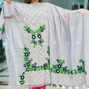 powder blue cross golap hand embroidered unstitched salwar suit
