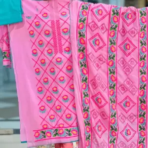 pink cross golap hand embroidered unstitched salwar suit