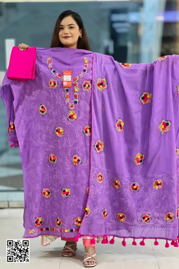 purple cross golap hand embroidered unstitched salwar suit