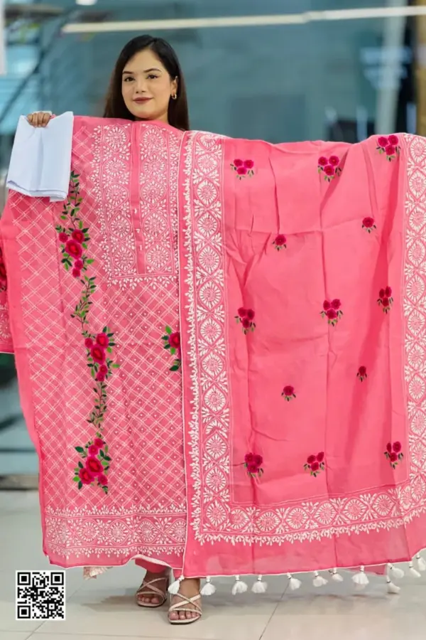 sweet pink cross golap hand embroidered unstitched salwar suit