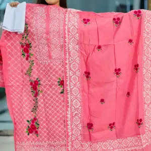 sweet pink cross golap hand embroidered unstitched salwar suit
