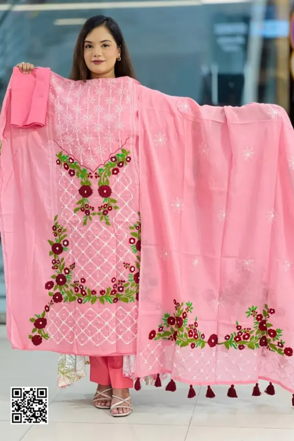 liliy pink cross golap hand embroidered unstitched salwar suit