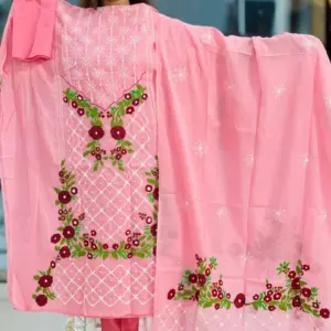 liliy pink cross golap hand embroidered unstitched salwar suit