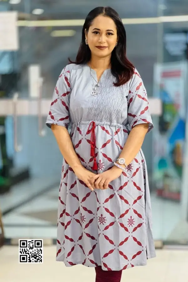 ash color jacquard screen printed tunic