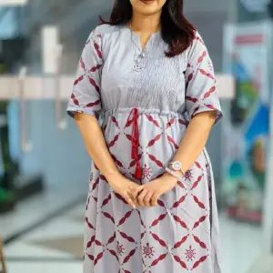 ash color jacquard screen printed tunic