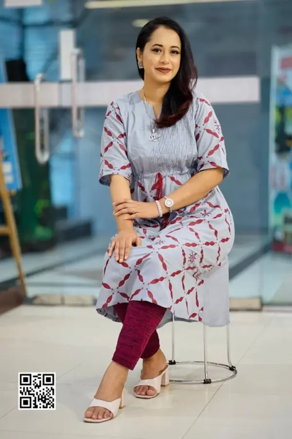 ash color jacquard screen printed tunic