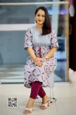 ash color jacquard screen printed tunic