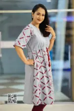 ash color jacquard screen printed tunic