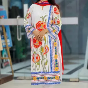 off white color viscose popy flower salwar suit