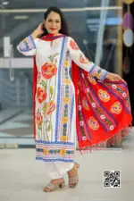 off white color viscose popy flower salwar suit