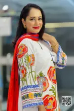 off white color viscose popy flower salwar suit