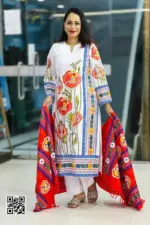 off white color viscose popy flower salwar suit