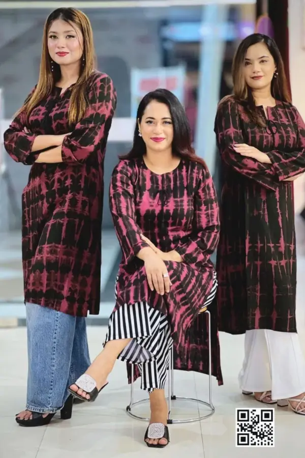 deep jam & black batik fabric kurti