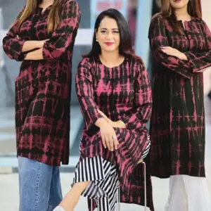 deep jam & black batik fabric kurti