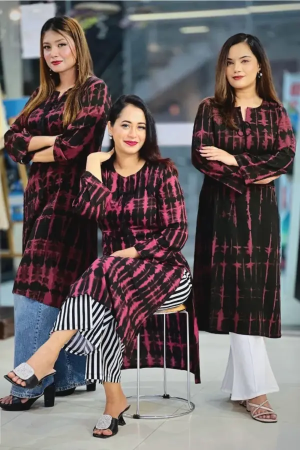 deep jam & black batik fabric kurti