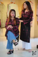 deep jam & black batik fabric kurti
