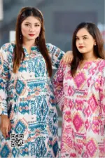 blue pink and white linen viscose fabric kurti