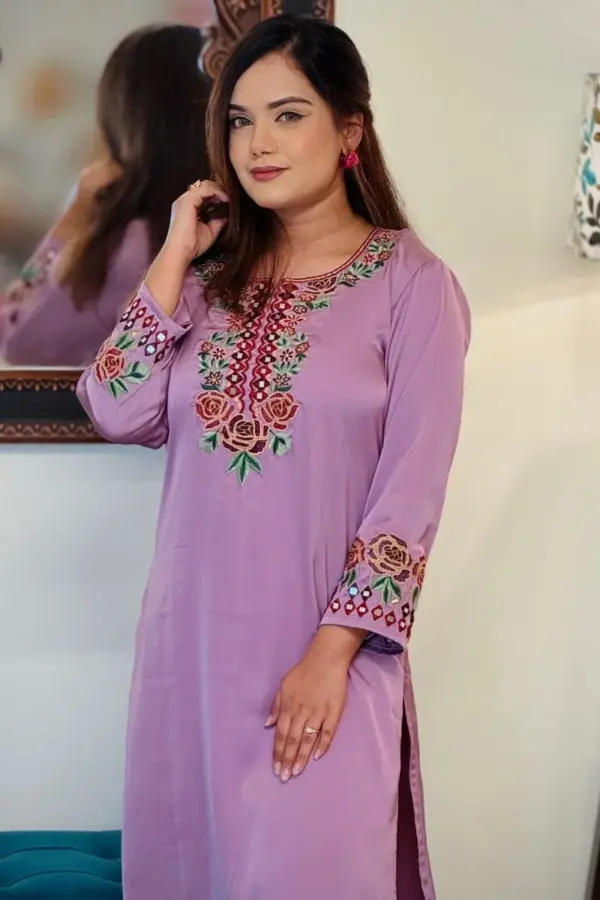 lavender color dubai silk fabric co ords set