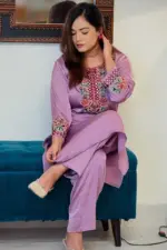 lavender color dubai silk fabric co ords set