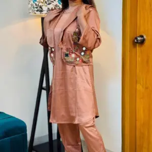 light coffe color silk fabric coaty set