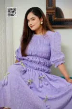 lavender color rayon cotton fabric midi
