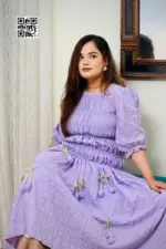 lavender color rayon cotton fabric midi