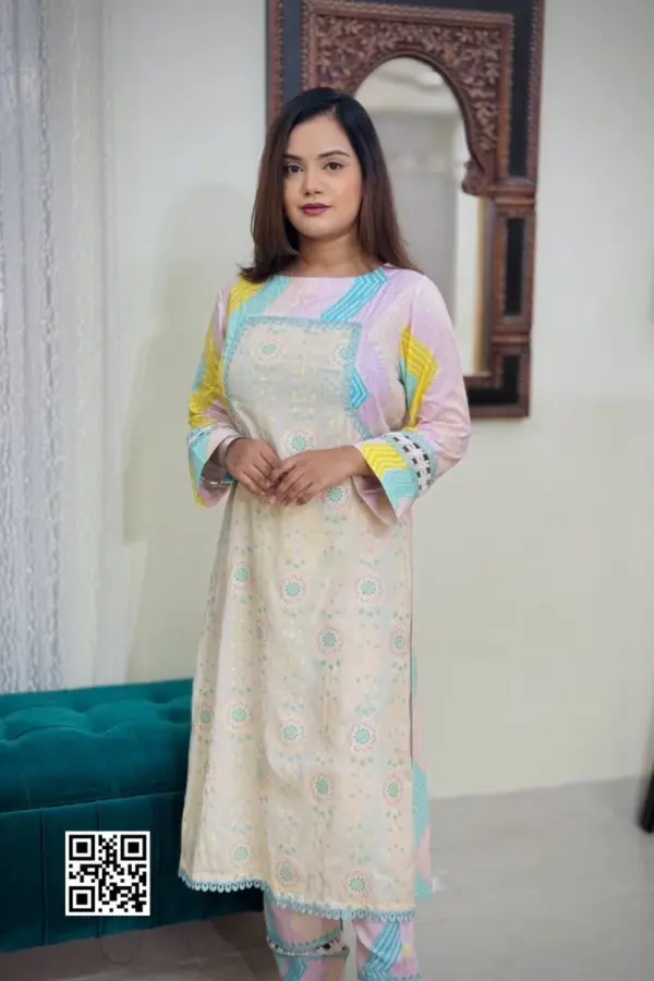 pink multi color printed viscose screen printed co ords set