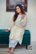 pink multi color printed viscose screen printed co ords set