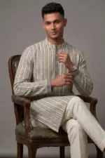 multi color stripe jacquard cotton screen printed stitched panjabi