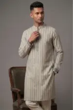 multi color stripe jacquard cotton screen printed stitched panjabi