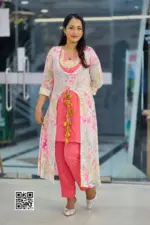 sweet pink viscose screen printed and hand worked shrug set