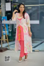 sweet pink viscose screen printed and hand worked shrug set