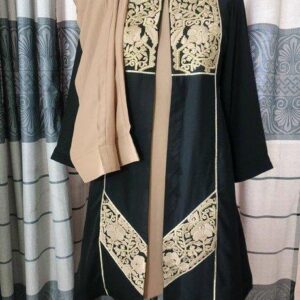 golden & black color cheery georgette fabric shrug set with me