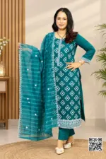 teal blue color cotton unstitched salwar suit