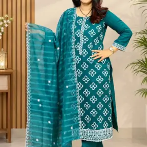 teal blue color cotton unstitched salwar suit