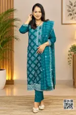 teal blue color cotton unstitched salwar suit