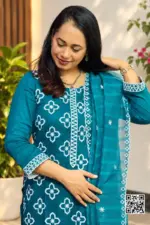 teal blue color cotton unstitched salwar suit