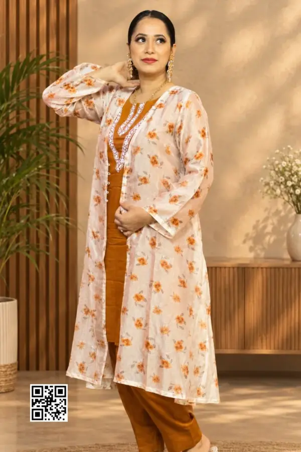 vanilla cream & sunset orange screen printed shrug set