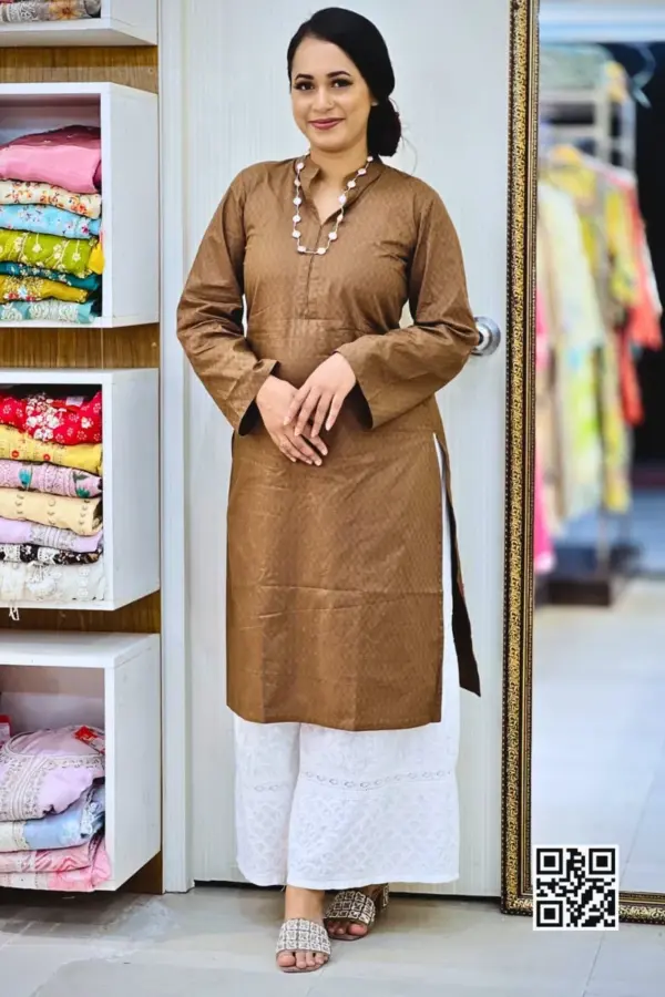 chocolate color jacquard fabric kurti
