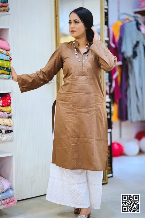 chocolate color jacquard fabric kurti