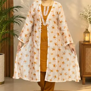 vanilla cream & sunset orange screen printed shrug set