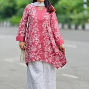 dark onion color viscose jacquard screen printed tunic