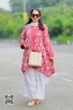 dark onion color viscose jacquard screen printed tunic