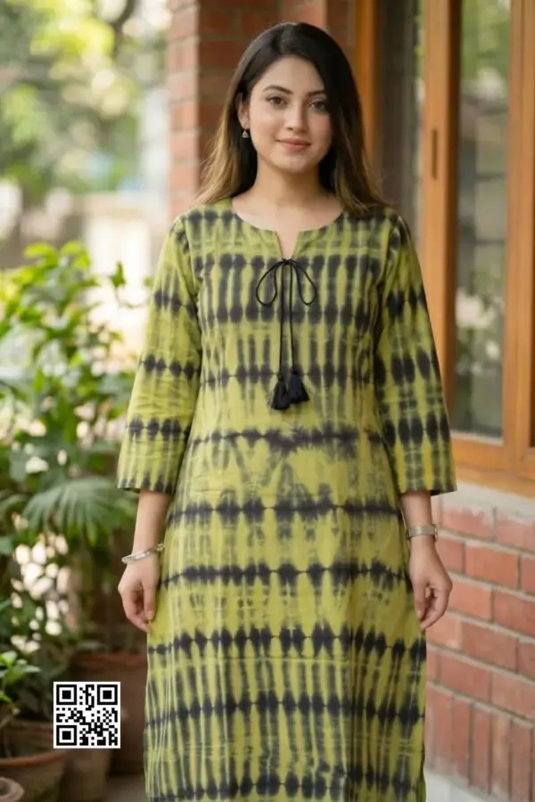 parrot green & black color batik kurti