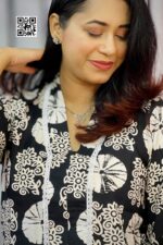 black and white color printed linen fabric tunic