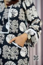 black and white color printed linen fabric tunic