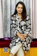 black and white color printed linen fabric tunic