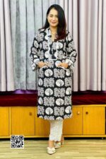 black and white color printed linen fabric tunic