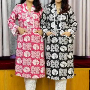 black and white color printed linen fabric tunic
